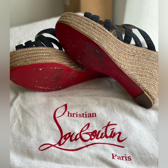 🖤♥️Christian Louboutin size 38 - Black Ribbon espadrilles platform wedge - Picture 9 of 9